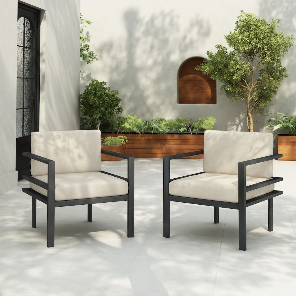 [Set of 2] 27.7'' Modern Outdoor Lounge Chair Aluminum Frame Weather-Resistant Cushions Patio