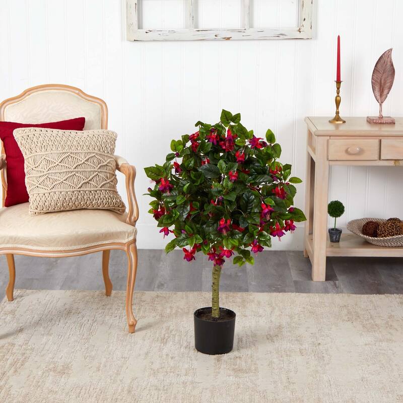 Artificial Fuchsia Tree 3ft - Home Decor Accent Tree with Realistic Blooms - Indoor Office Plant - Green - 51-60 Inches