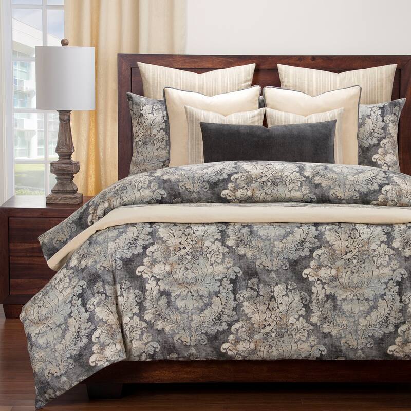 Siscovers Cindersmoke Damask Linen Duvet Cover and Shams