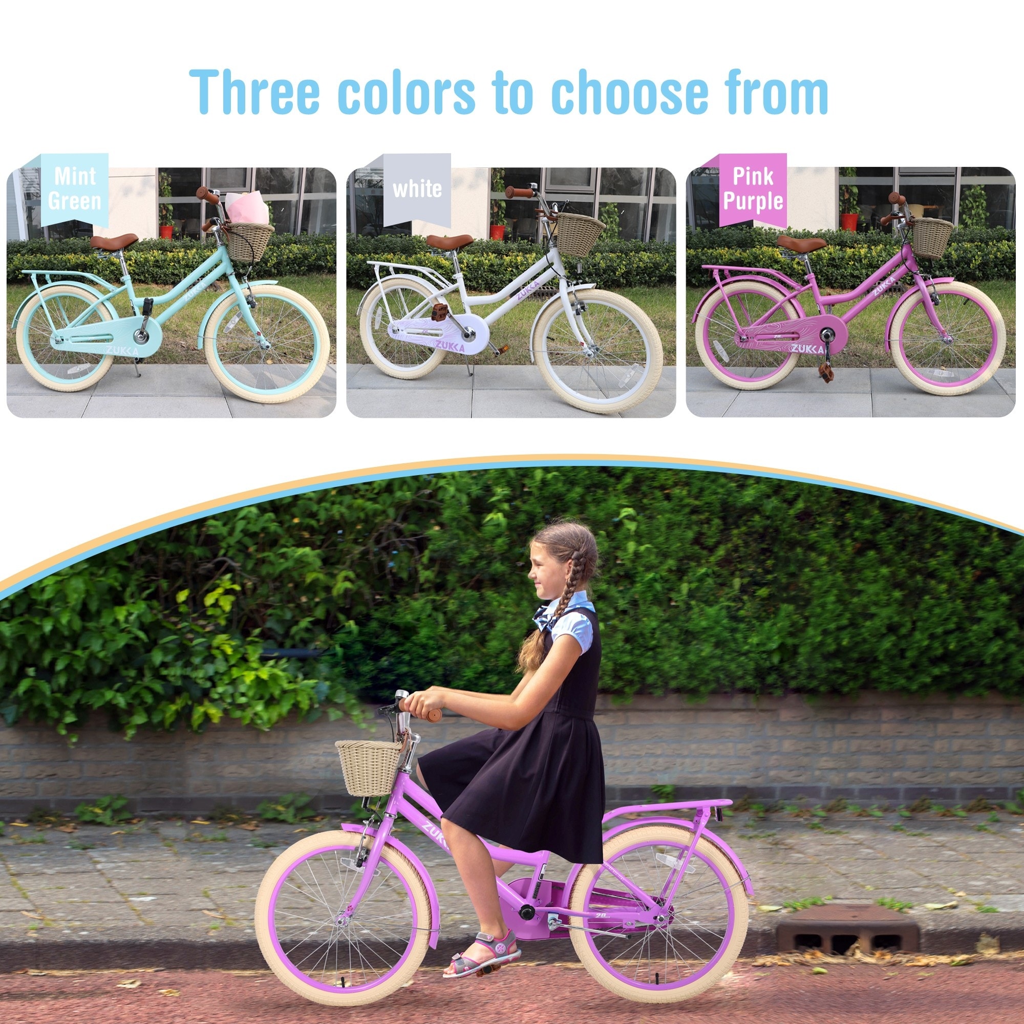 Multiple Colors,Girls Bike with Basket for 7-10 Years Old Kids,20