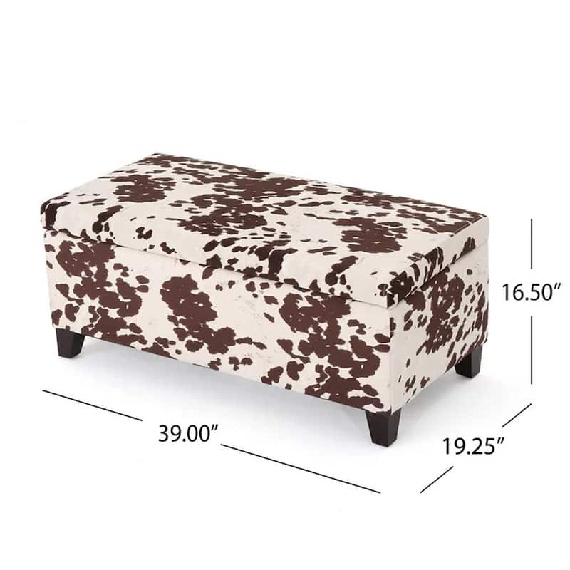 Devi 38 Inch Ottoman w Storage, Brown White Holstein Cow Print Velvet