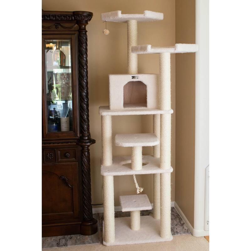 Real Wood B7801 Classic Cat Tree In Ivory 6 Levels Playhouse