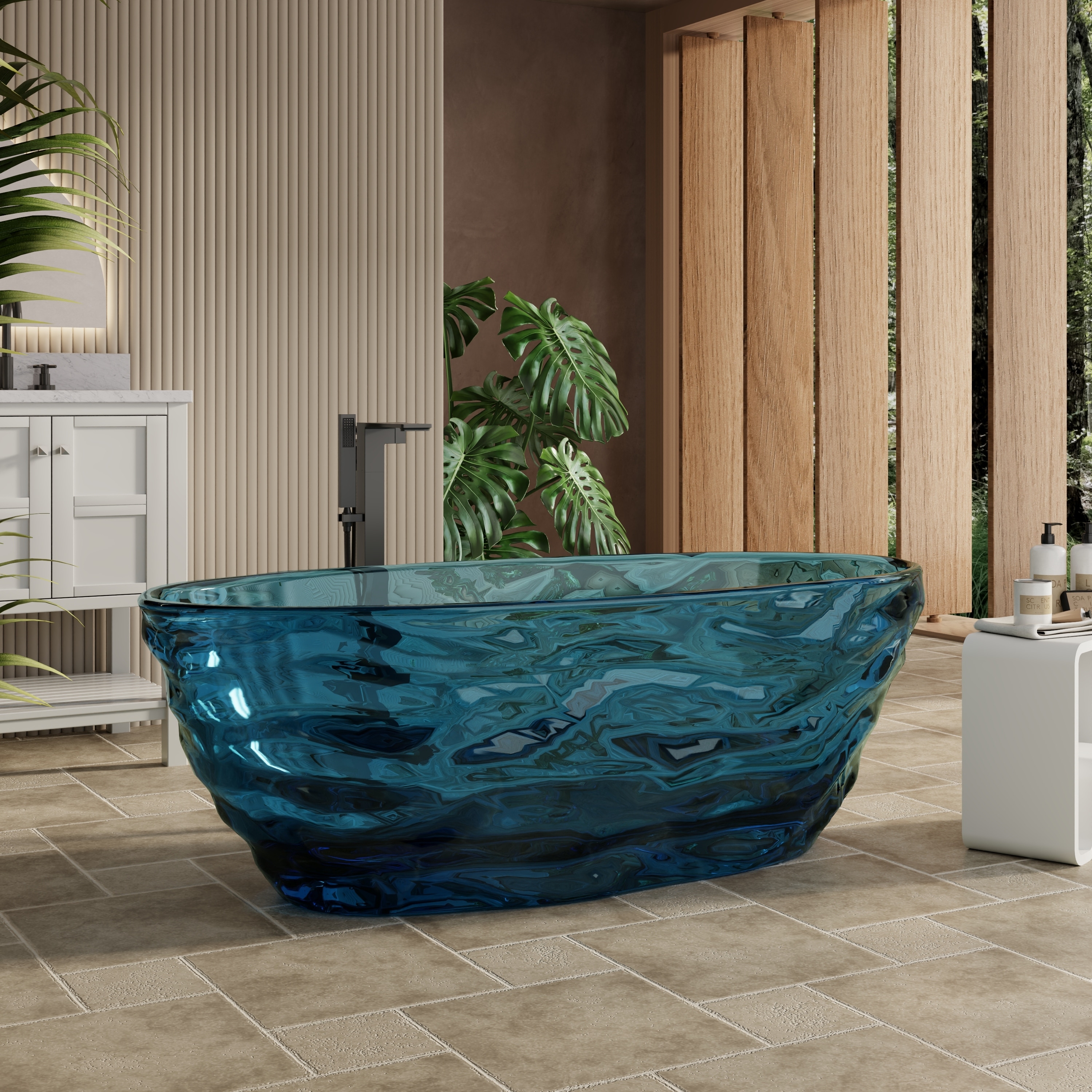 Resin Freestanding Soaking Bathtub with Center Drain and Pop-Up Drain, CUPC & CE Certified