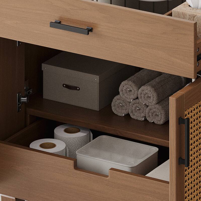 36"Bathroom Vanity with Ceramic Sink,Bathroom Cabinet with 2 Soft Close Doors and 3 Drawers,Free-standing Vanity with Wood Legs