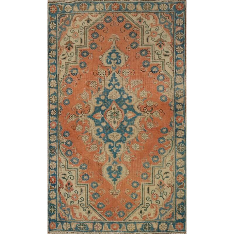 Hand Knotted Oriental 100% Wool Carpet Traditional Medallion Oranges & Rust Tabriz Area Rug - 4' 3'' X 2' 8''