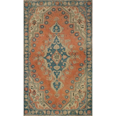 Hand Knotted Oriental 100% Wool Carpet Traditional Medallion Oranges & Rust Tabriz Area Rug - 4' 3'' X 2' 8''