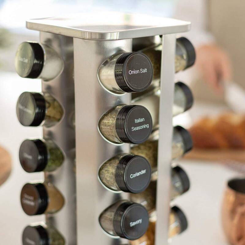 20 Jar Spice Rack with Spices Included Revolving Tower Organizer for Kitchen Spices and Seasonings,Free Spice Refills