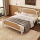 preview thumbnail 3 of 17, Traditional Rattan Queen Size Bed Frame, No Box Spring Needed, Solid Wood, Antique White, French Provincial Design