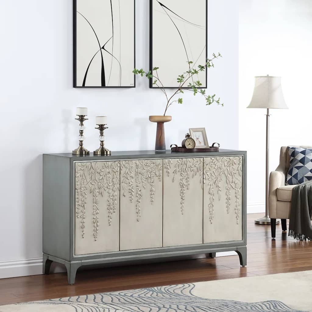 Cragen 4 Door Credenza Grey with Vines by Coast to Coast
