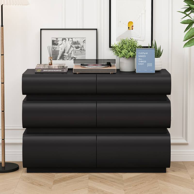 Modern Bedroom Dresser with Wide Storage Drawers, No Handle - Black-6 Drawers