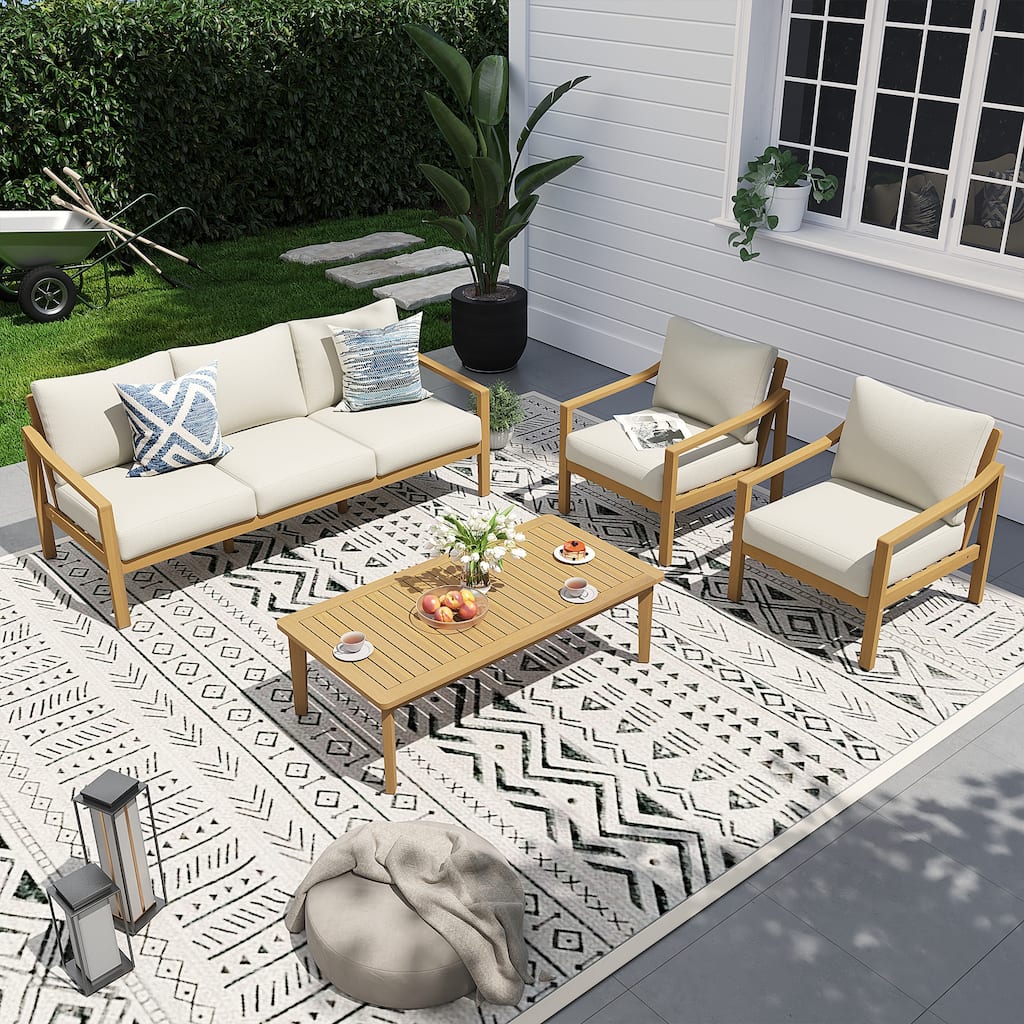 Outdoor 4 Piece Wooden Chair Set With Table