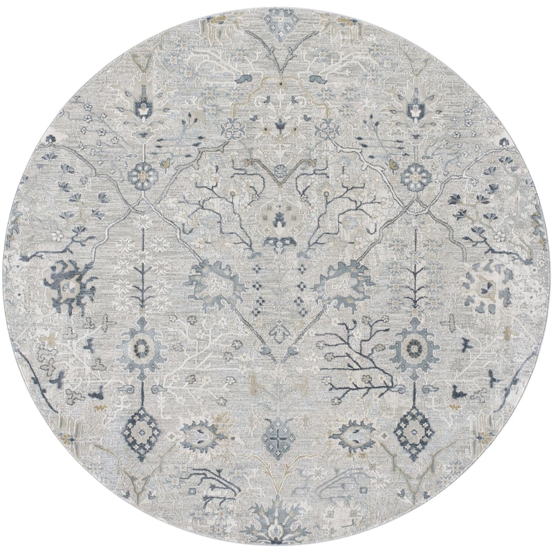 Brain Transitional Floral Area Rug - 6'7" x 6'7" Round - Ivory