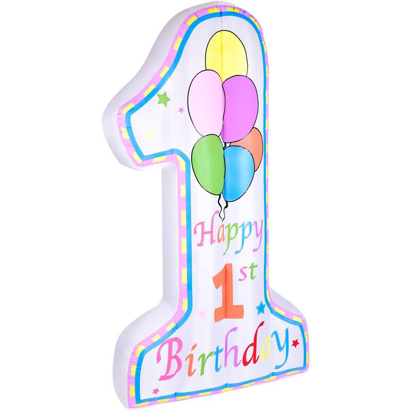 Fraser Hill Farm 8-Ft. Tall First Birthday Outdoor Blow-Up Inflatable with Lights & Storage Bag