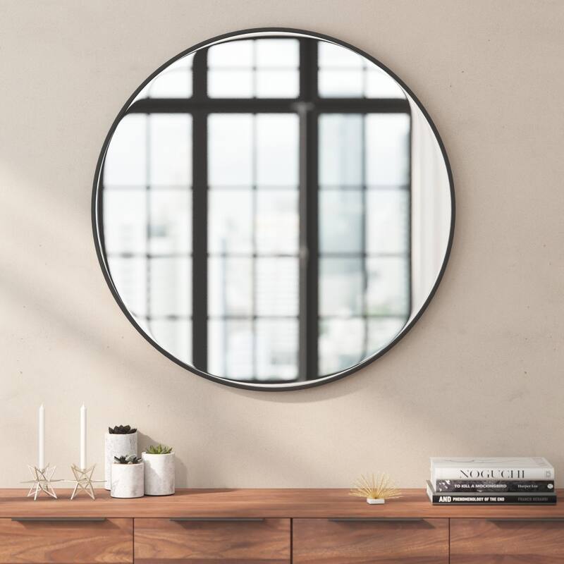 Accent Wall Mount Mirror with Metal Frame - Round Wall Mirror - 36" Round - Black