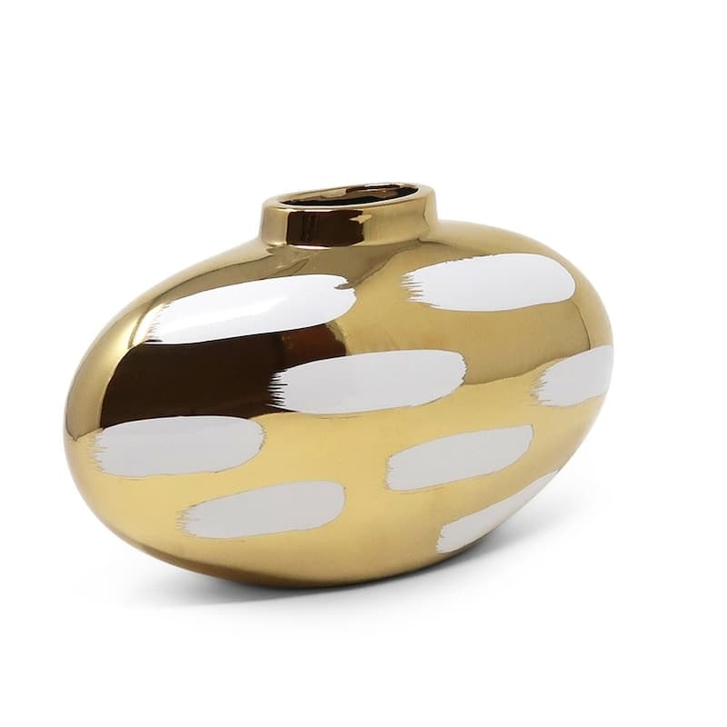 Gold Vase/Jar with White Brushstroke Design