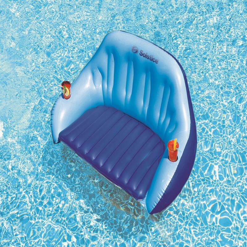 Inflatable Blue Love Seat Swimming Pool Float with Convertible Foot Rest - 72"