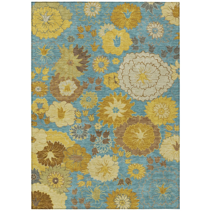 Machine Washable Indoor/ Outdoor Modern Floral Chantille Rug