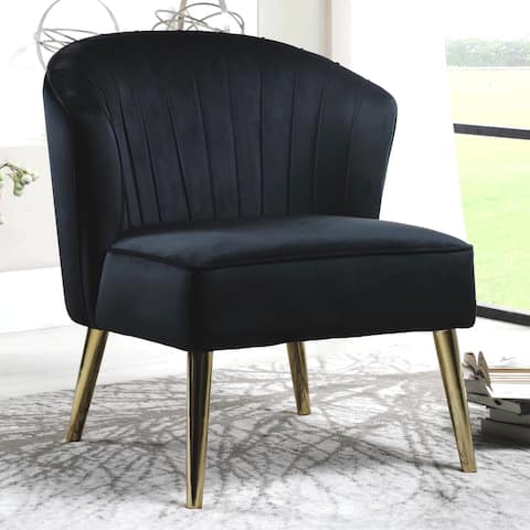 Mid-Century Modern Design Black Velvet and Brass Legs Living Room Accent Chair