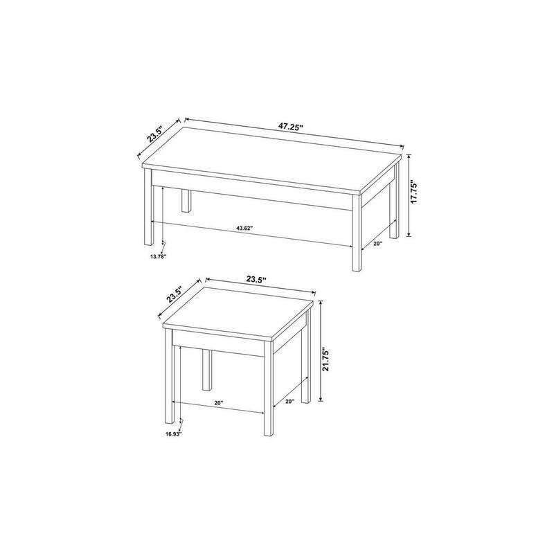 Jessie 3pc Coffee and End Table Set, Modern Light Brown Top, White Frame