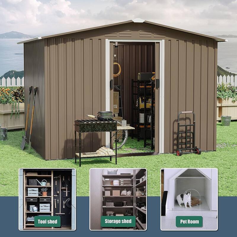Outdoor Permanent Metal Storage Sheds for Gardening Tools, Patio Sheds Warehouse Vault