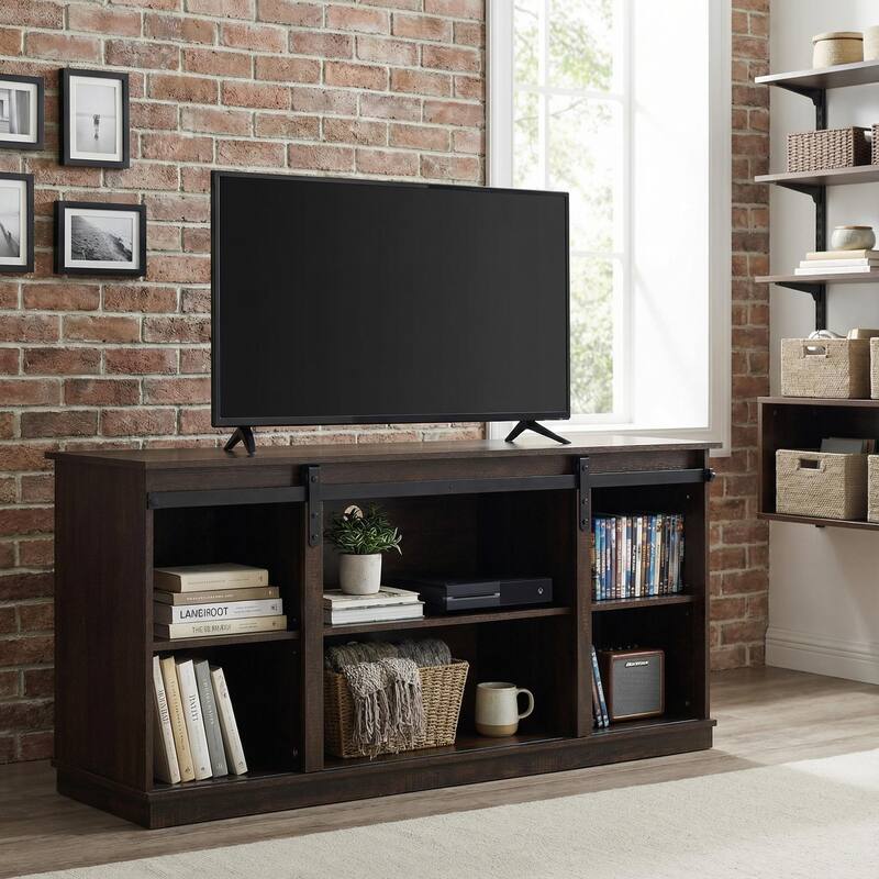 Homy Casa 58'' Farmhouse TV Stand. Sliding Barn Doors, Storage Cabinet