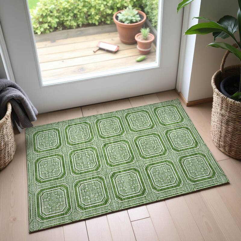Premium Washable Super Soft Classic Panel Mayfield Rug - Green - 1'8" x 2'6"