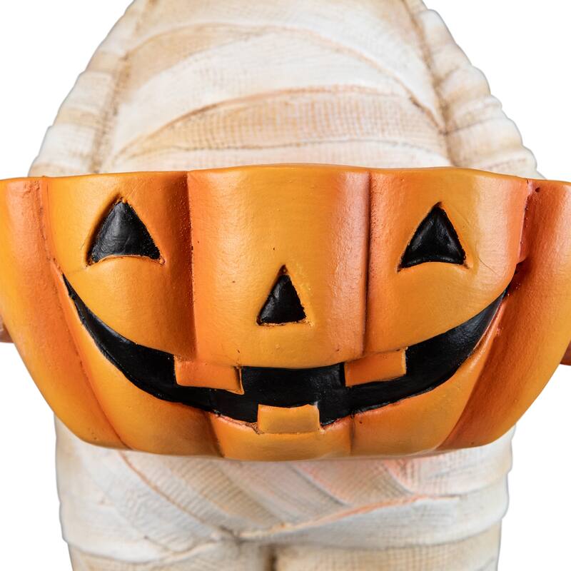 Mummy in Top Hat Holding Jack-O-Lantern Candy Dish Halloween Decoration - 23"