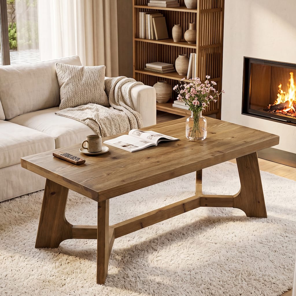Solid Wood Rustic Coffee Table 47" Rectangle for Living Room Brown - 47.24" L x 23.62" W x 19.68" H