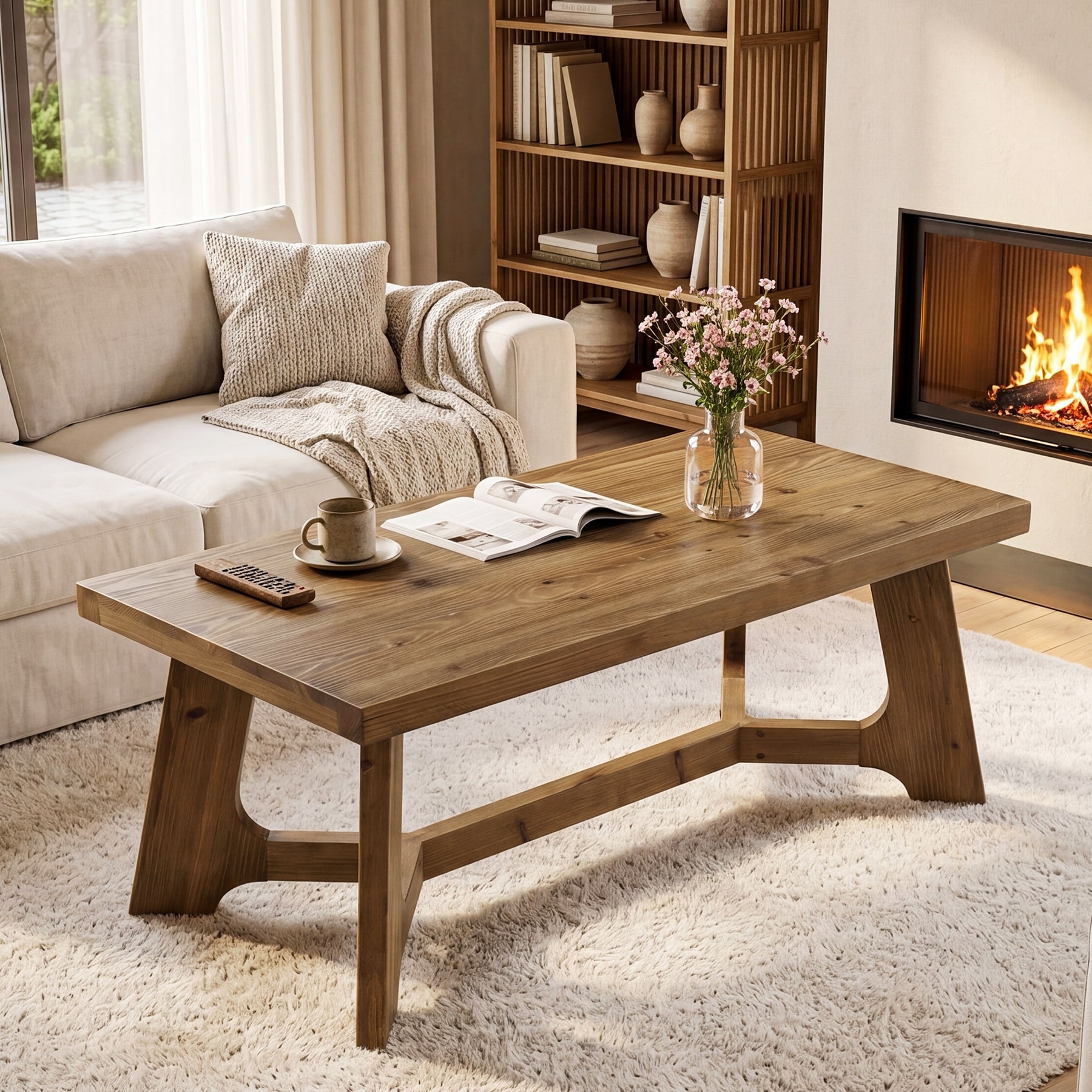 Solid Wood Rustic Coffee Table 47" Rectangle for Living Room Brown - 47.24" L x 23.62" W x 19.68" H