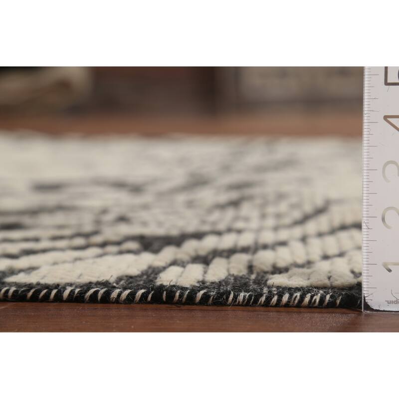 Black & Ivory Moroccan Abstract Rug Hand-Knotted Wool Carpet - 5'11"x 9'2"