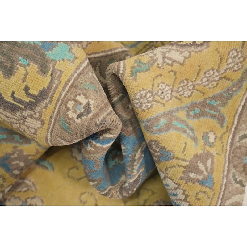 Hand Knotted Oriental 100% Wool Carpet Traditional Floral Yellow & Gold Tabriz Area Rug - 10' 11'' X 7' 6''