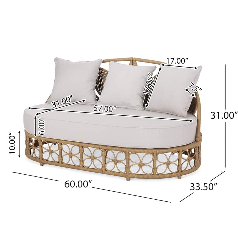 Outdoor Sofa Daybed, PE Rattan Woven Frame, Cushions, Natural Brown