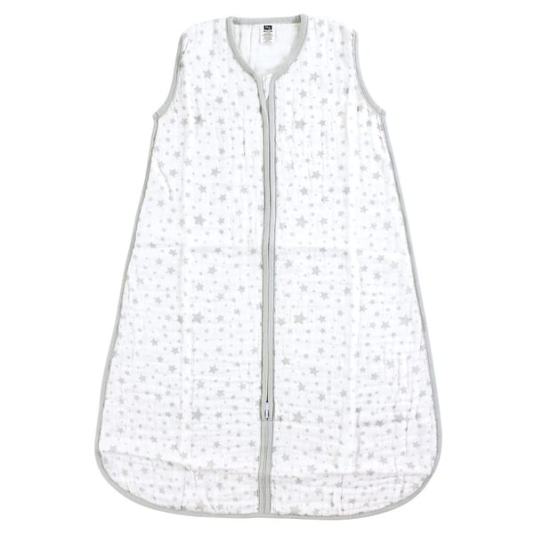 slide 1 of 1, Hudson Baby Infant Muslin Cotton Sleeveless Wearable Sleeping Bag, Sack, Blanket, Gray Stars 12-18 Months - Gray Stars