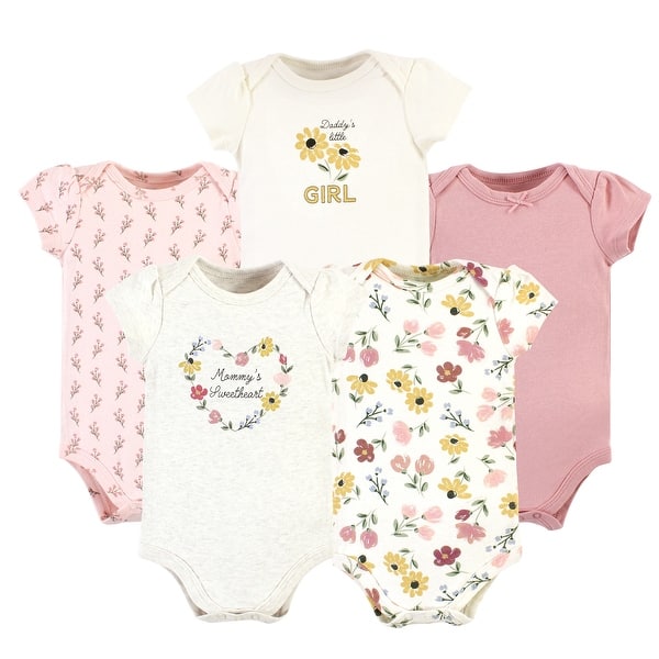 slide 1 of 1, Hudson Baby Infant Girl Cotton Bodysuits, Soft Painted Floral 5-Pack 0-3 Months - Soft Painted Floral 5-Pack