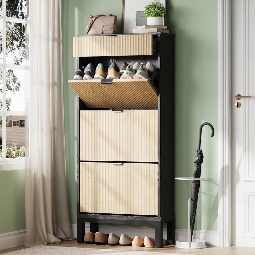 3-Drawer Slim Shoe Storage Cabinet with Flip Doors
