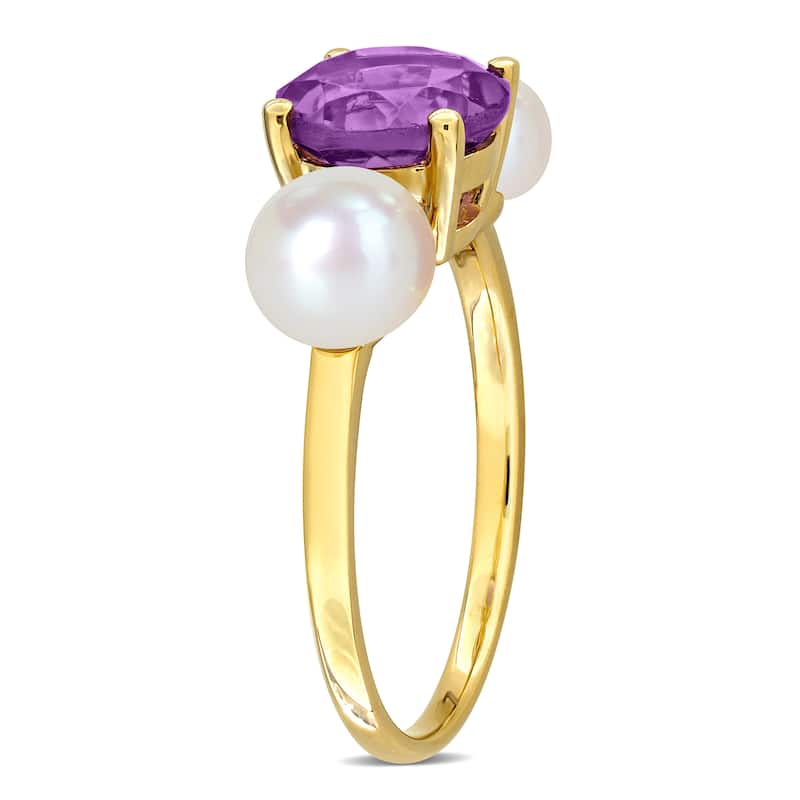 Miadora 1 1/2ct TGW Amethyst 6-6.5mm Cultured Freshwater Pearl Ring 10k Yellow Gold