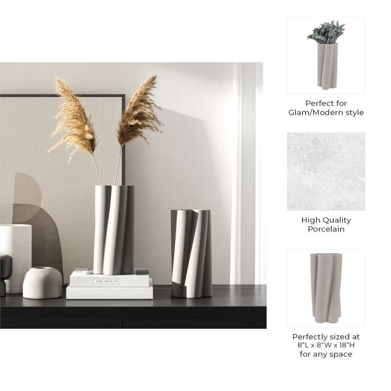 Porcelain Vase Sculptural Vertical Wave Design with Curved Silhouette