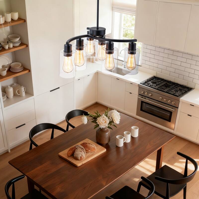 Modern Farmhouse 6-Light Chandeliers for Dining Room Light Fixture over Table with Clear Glass Shade