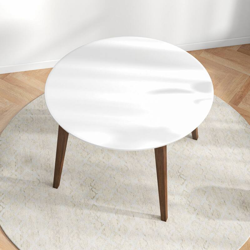 Paloma Mid-Century Modern Round Dining Table in White Solid Wood, 43.3 Inches for Kitchen, Dining Room, Dinette, Breakfa
