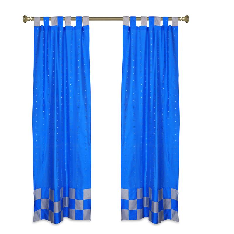 4 Pc Set Indian Sari Curtains & Cushion Covers Boho Tab Top Living Room Bedroom