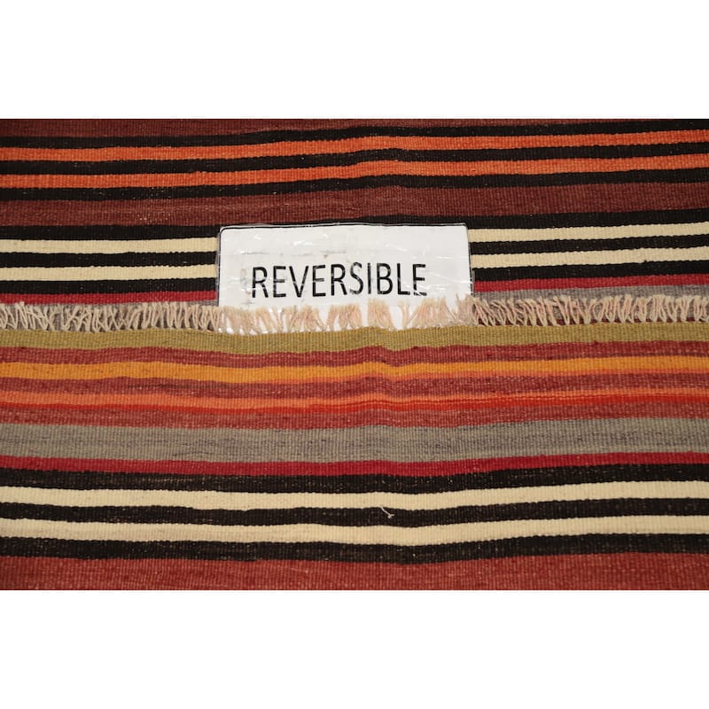 Hand Woven Oriental 100% Wool Carpet Southwestern Geometric Oranges & Rust Kilim Area Rug - 10' 9'' X 5' 0''