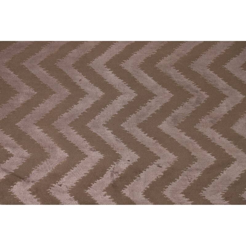 Brown Chevron Style Nepalese Oriental Rug Hand-Knotted Wool Carpet - 6'0" x 8'8"