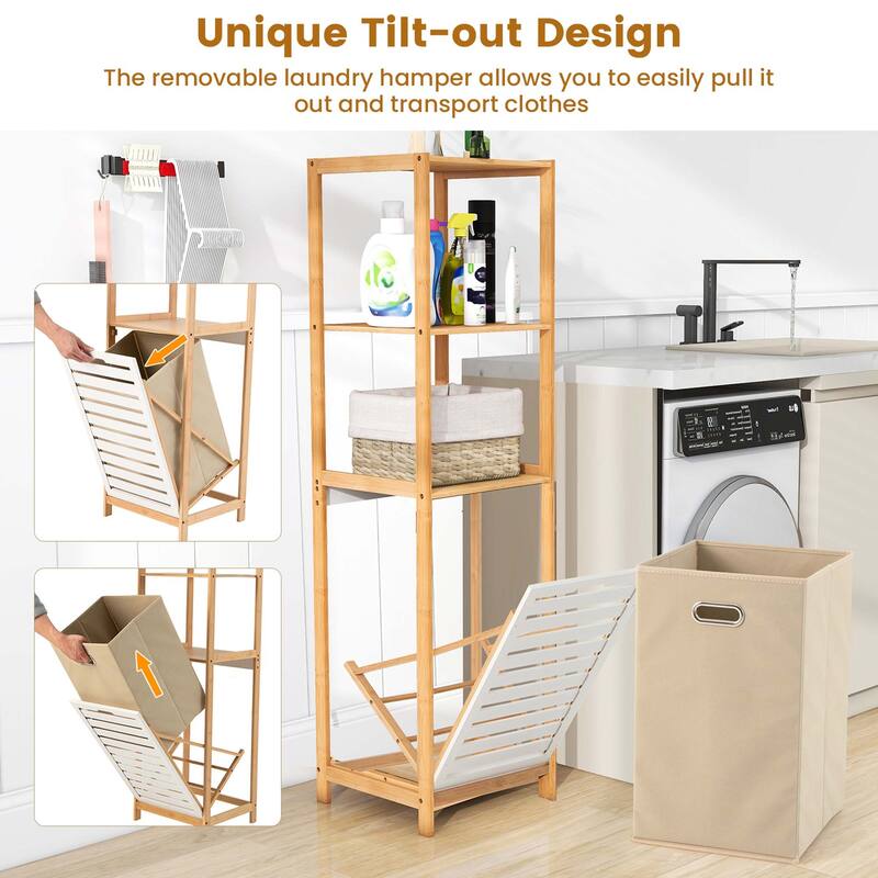 Costway Tilt-Out Laundry Hamper with 3-Tier Shelf Removable Liner - See Details