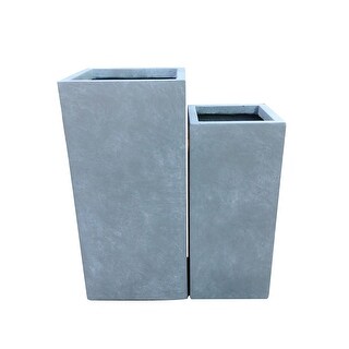 Kante Set of 2 Lightweight Concrete Modern Rectangle Outdoor Planters, 28 and 24 Inch Tall, Slate Gray