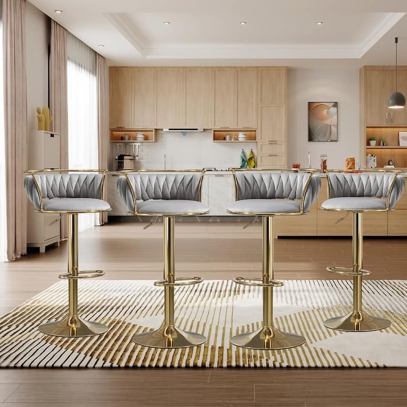 Modern Velvet 26" Adjustable Swivel Bar Stools (Set of 4)