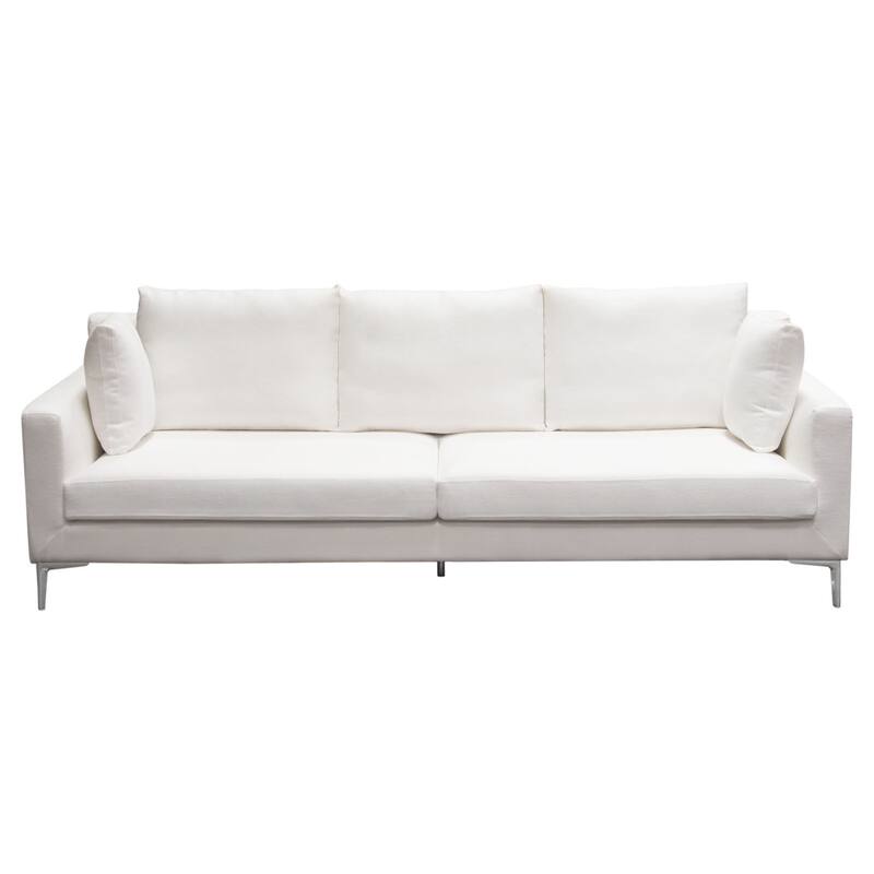 Boa Sofa, 2 Throw Pillows, Modern Loose Back White Linen 95 Inch