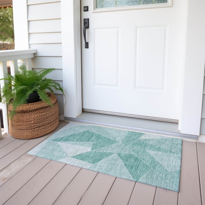 Machine Washable Indoor/ Outdoor Chantille Modern Mosaic Rug
