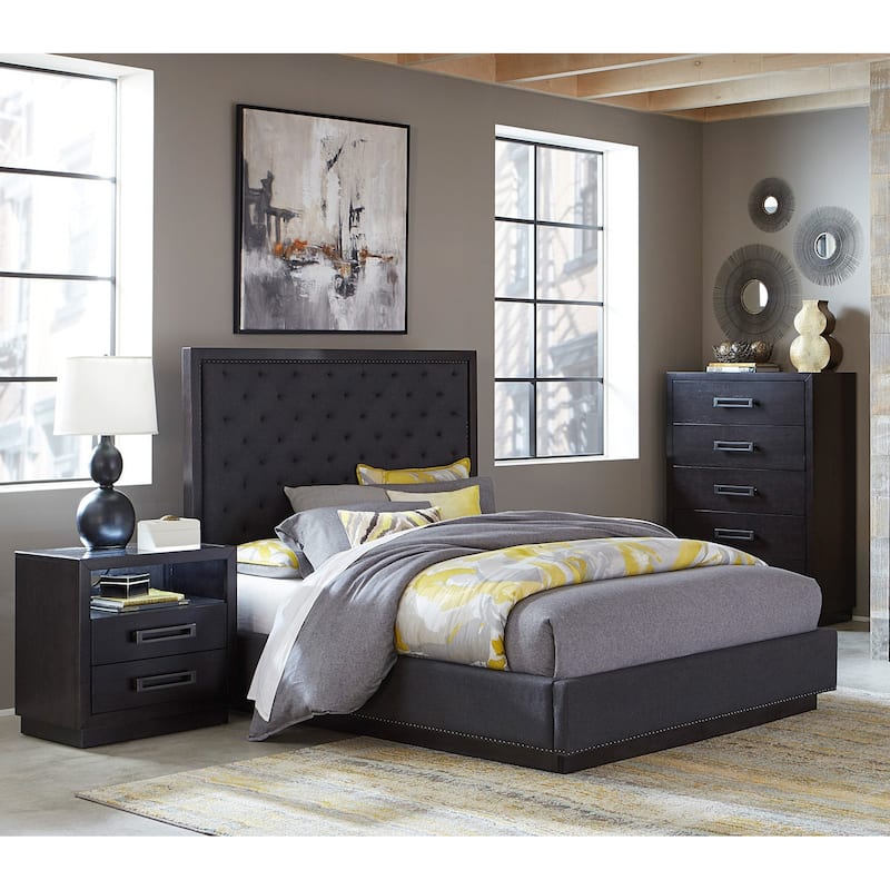 Charcoal Finish 3pc Bedroom Set Bed Nightstand Chest