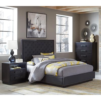 Charcoal Finish 3pc Bedroom Set Bed Nightstand Chest