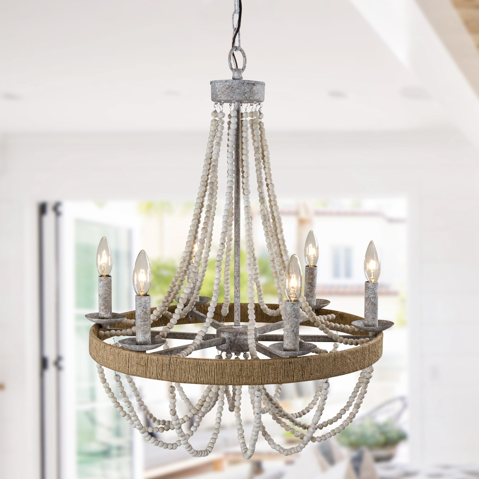 6 light beaded chandelier top